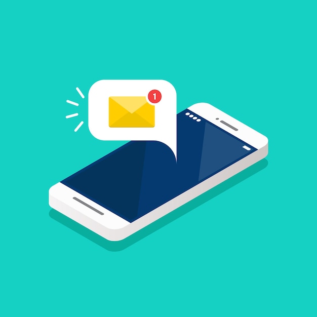Vector new email notification on the smartphone screen isometric. vector illustration