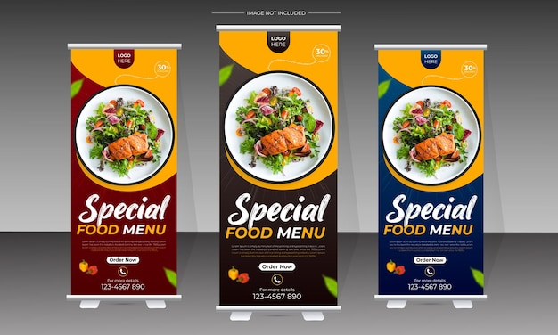 Nuovo design di banner roll up per ristoranti e modello di menu alimentare