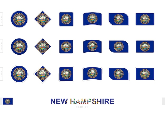 ニューハンプシャーの旗セット、3つの異なる効果を持つニューハンプシャーのシンプルな旗。
