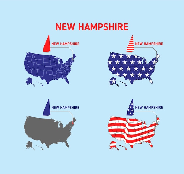 New Hampshire map with usa flag design illustration