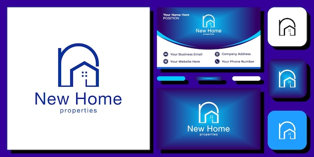 New Home properties initials modern simple real estate with business card template