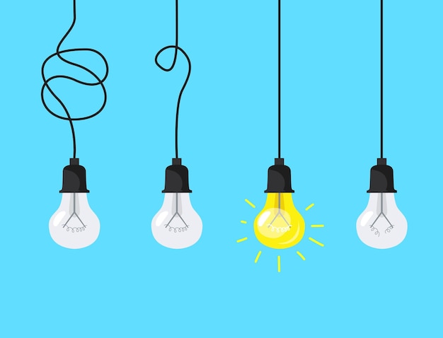 New idea banner Background illustration of simplifying complex process bright and dimly electric lightbulb concept of mind thinking and understanding neat vector design