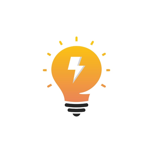 New idea symbol, flat bright cartoon bulb. Idea icon, circle logo, Stylized sign of vector lightbulbs, white and orange color logotype