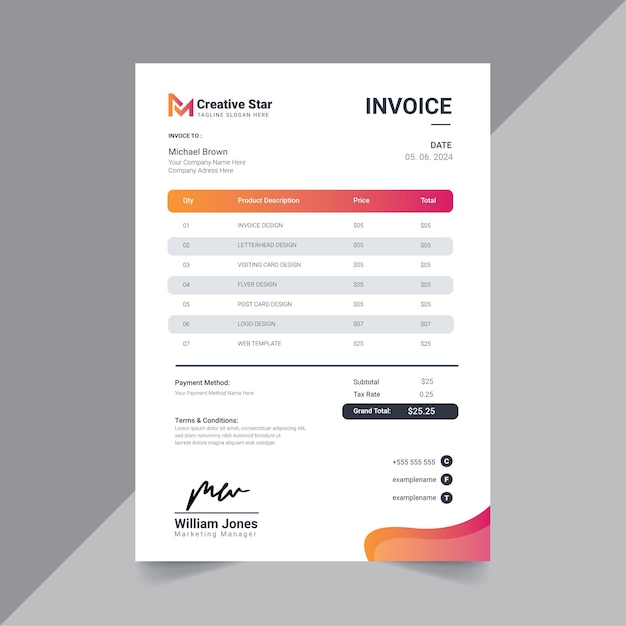 New Invoice Template Design Layout New 2024