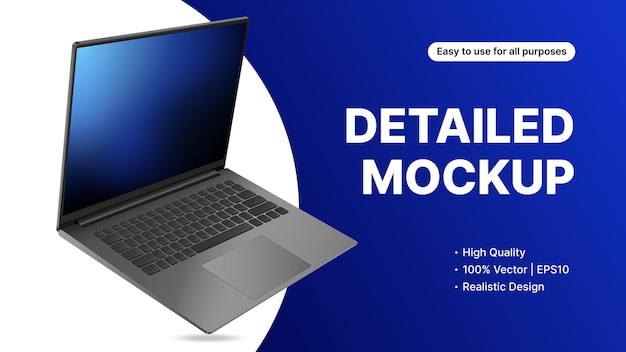 Vector new laptop model presentation. high quality vector device mockup on blue background. vector illustration