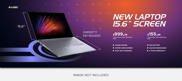 Nuovo banner di copertina di facebook per la promozione della vendita di laptop