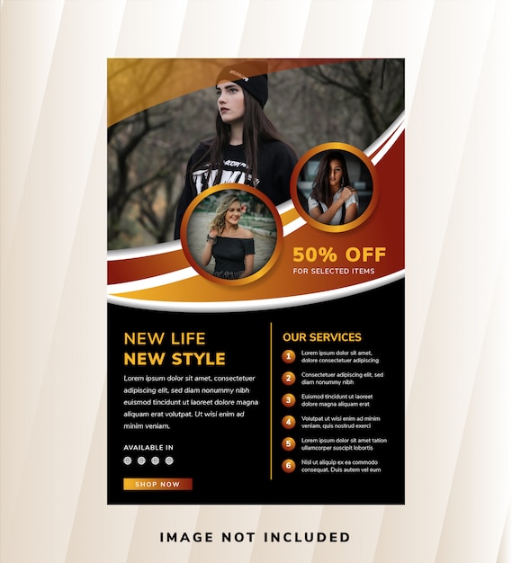 New life new style as headline of vertical flyer design template use space for photo.