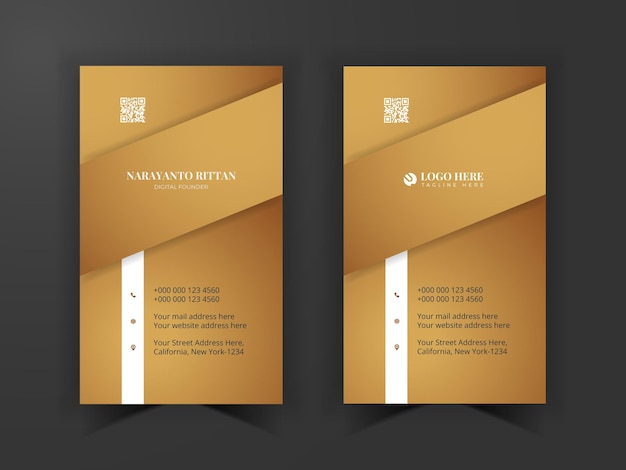 New luxury elegant vector gold with white accent vertical business card editable design template