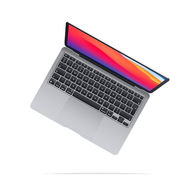 Nuovo modello di macbook air. mac book argento. processore m1. mock-up di laptop realistico. computer portatile dell'illustrazione isometrica 3d. dispositivi di visualizzazione prospettica. vettore. zaporizhzhia, ucraina - 19 ottobre 2021