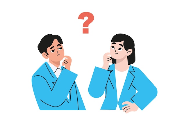 New member of society who is thinking, modern employee, man and woman, trendy creative office worker