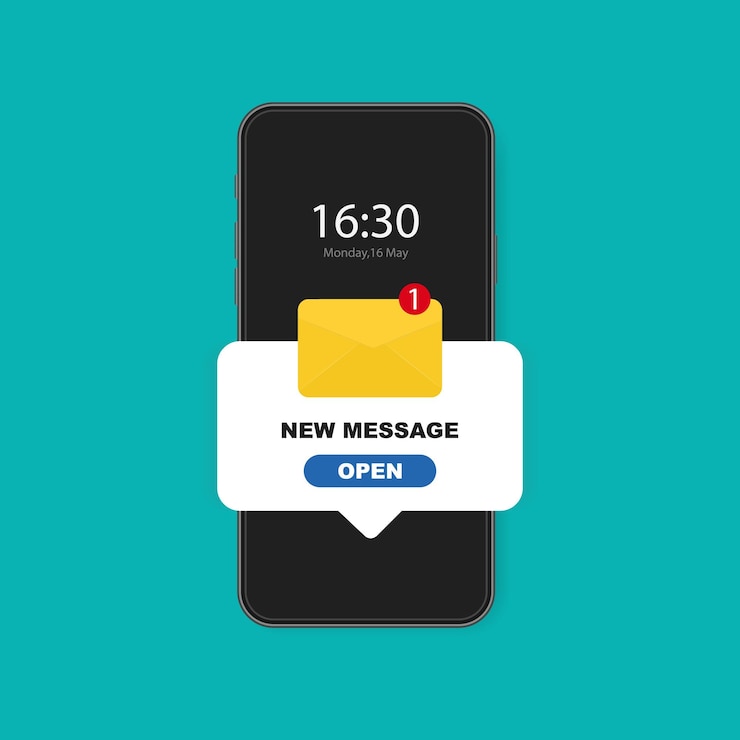 Vector new message notification on a smartphone screen in a flat design
