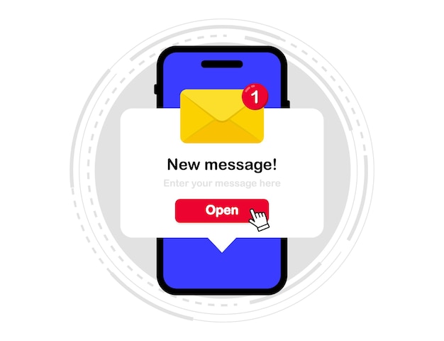 Vettore notifica di nuovo messaggio sullo schermo dello smartphone notifica di e-mail non letta telefono con e-mail senza lettura nuova notifica di e'mail arrivata illustrazione vettoriale