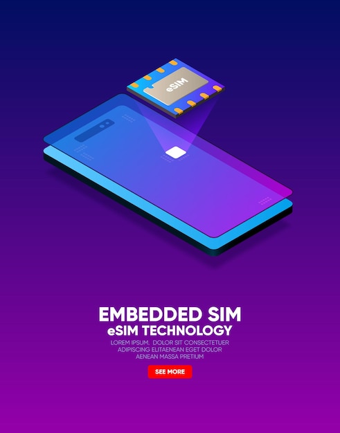 New mobile communication, esim card chip technology. embedded sim concept