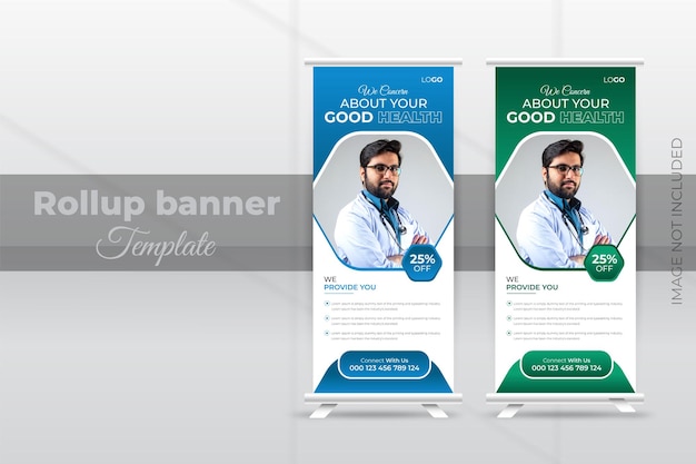 New Modern Abstract Geometric Medical clinic roll up banner template or Standee Design vector