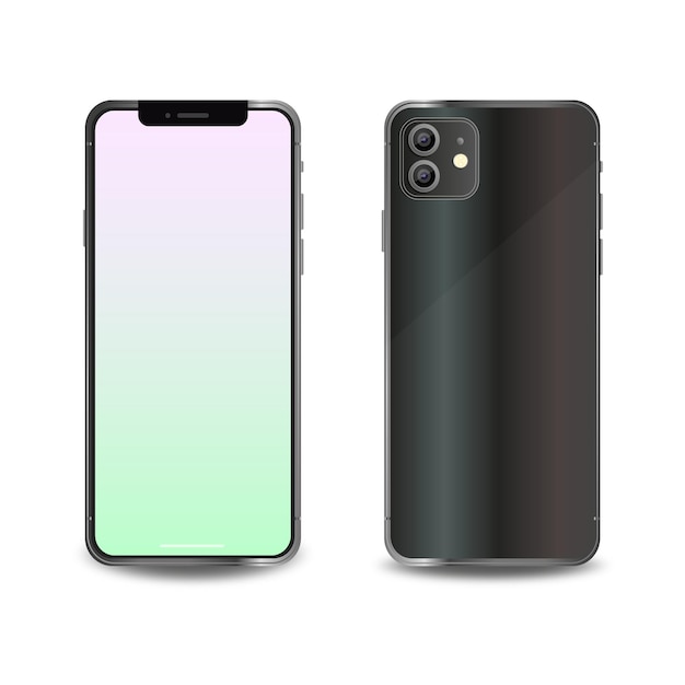 Vettore nuovo moderno modello di smartphone nero senza cornice con schermo colorato. mockup di smartphone mobile nero