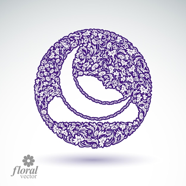 A New Moon with a cloud beautiful art illustration, floral lullaby conceptual icon – nighttime symbol. Floral-patterned moony night abstraction.