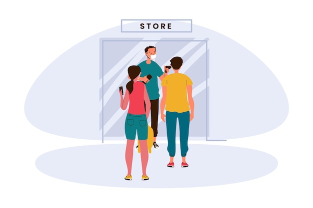 New normal at the entrance of shops illustration