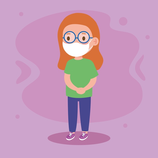 New normal illustration of red hair girl kid with mask