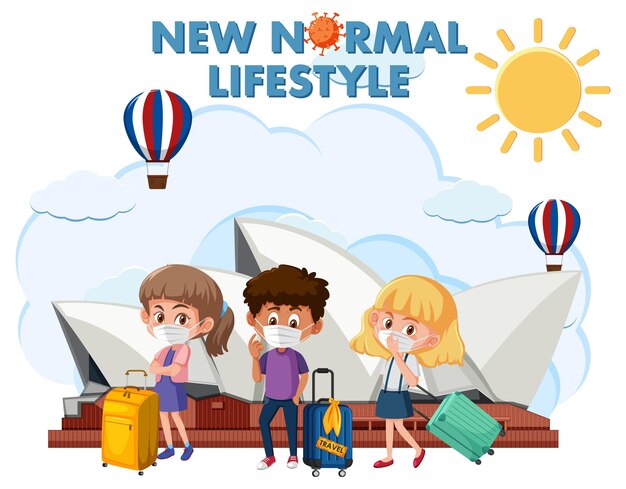 New normal lifestyle logo with people travel during covid-19 pandemic