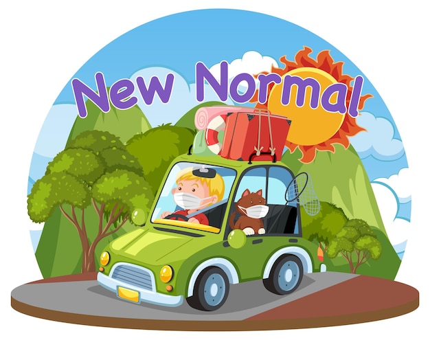 New normal logo with tourist on roadtrip