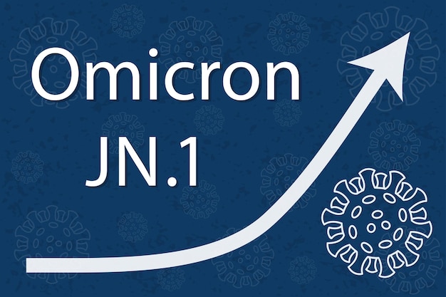 A new omicron variant jn1 arrow shows a dramatic increase in disease white text on blue background