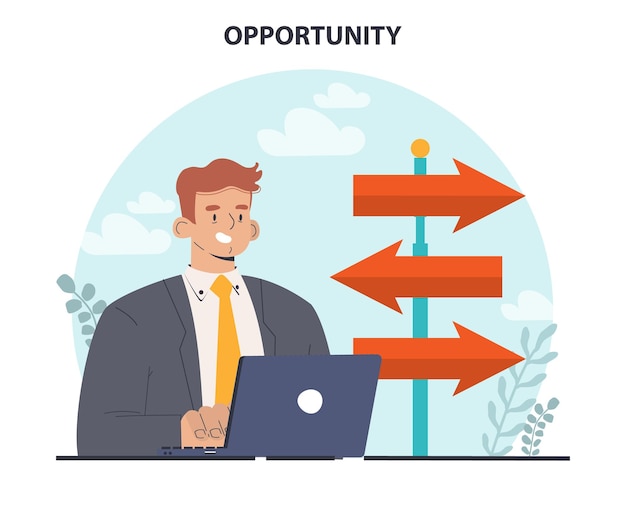 Vector new opportunity concept new business ideas or decisions male character