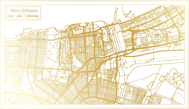 New orleans usa city map in retro style in golden color outline map