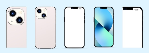 新しい電話13。プロ最大。スマートフォンのベクトル。モックアップスクリーンフォンとバックサイドフォン。ベクトルイラスト。