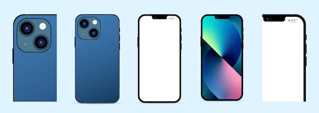 新しい電話13。プロ最大。スマートフォンのベクトル。モックアップスクリーンフォンとバックサイドフォン。ベクトルイラスト。
