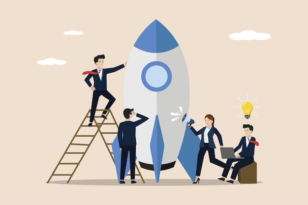 Vector new project launch business teamwork for success business startup concept design illustration