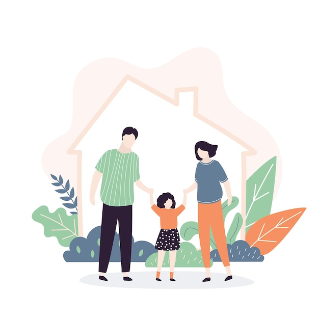 New purchased or rented housing Real estate template banner Mother father and girl kid