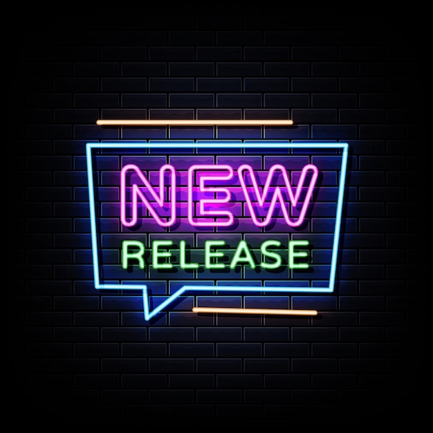 New release neon sign on black wall