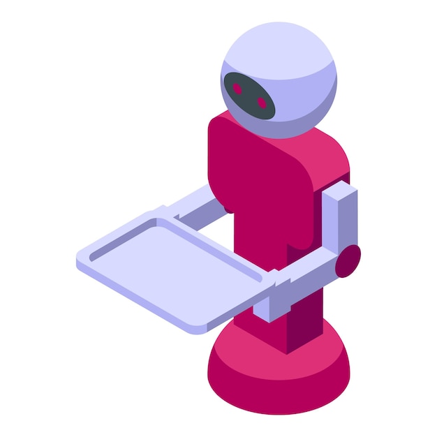 Vector new robot waiter icon isometric vector online ai chef serving people in mall