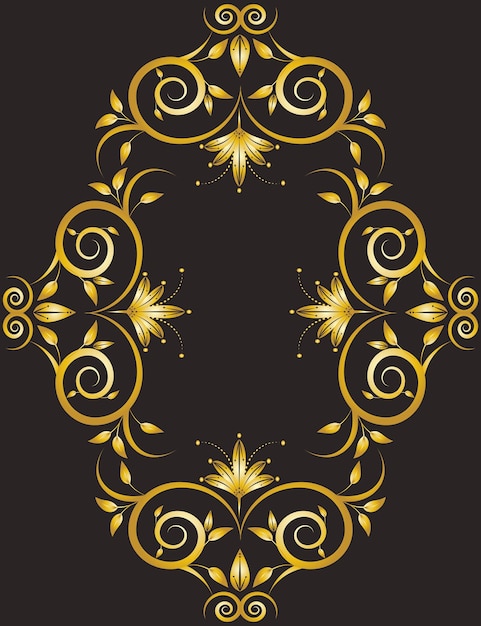 New style beautiful golden floral ornament border frame background design vector on solid black colo
