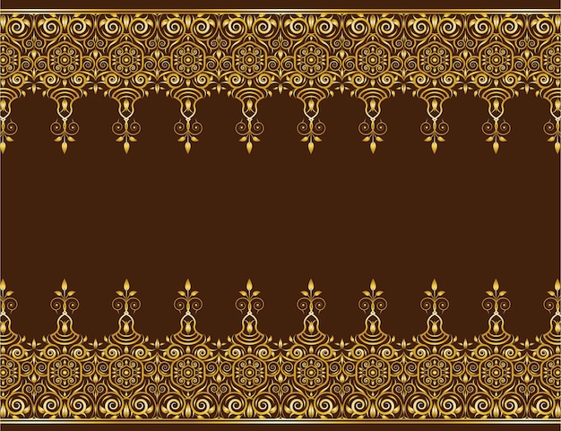 New style luxurious golden floral ornament frame background design vector on dark brown color