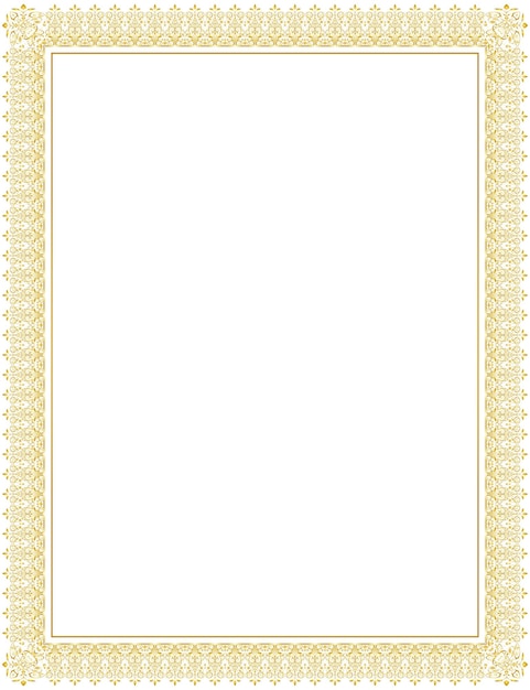 Vettore di disposizione del bordo della cornice dell'ornamento floreale del certificato dorato verticale di nuovo stile su colore bianco