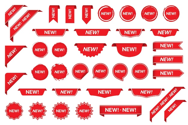 빨간색으로 새 태그 스티커 라벨 컬렉션