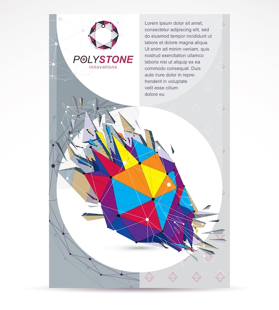 New technology theme booklet cover design, front page. Abstract three-dimensional colorful deformed shape, vector design element, explosion effect.