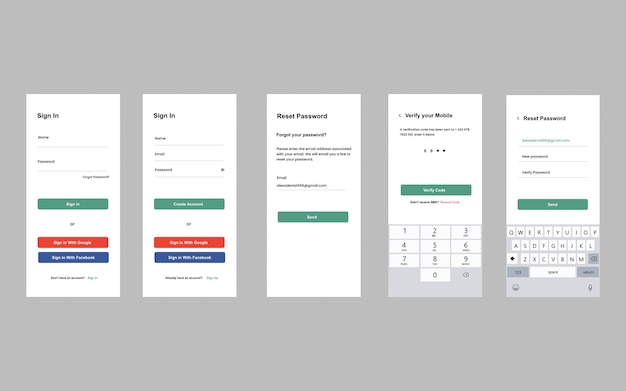 New User Online Registration Sign Up OTP and forgot password interface for mobile app