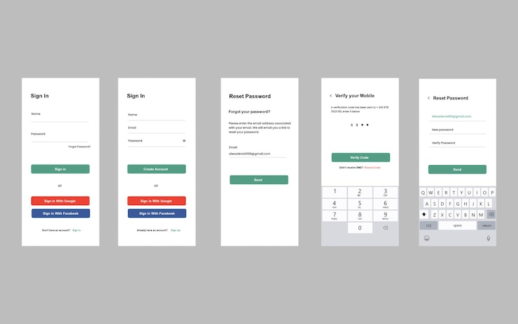 Vector new user online registration sign up otp and forgot password interface for mobile app