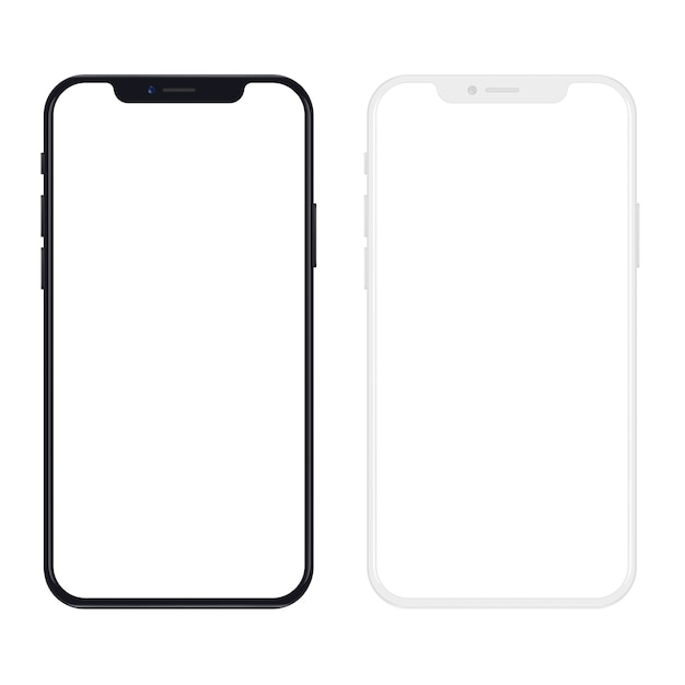 New version of black and white slim smartphone with blank white screen. Realistic  illustration