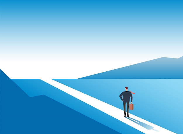 New way concept. Beginning journey adventures and opportunities. Businessman on road outdoor. Business vector background