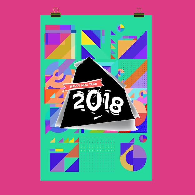 new year 2018 calendar cover template. set of calendar and poster with colorful memphis style background.