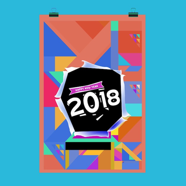 Vector new year 2018 calendar cover template. set of calendar and poster with colorful memphis style background.