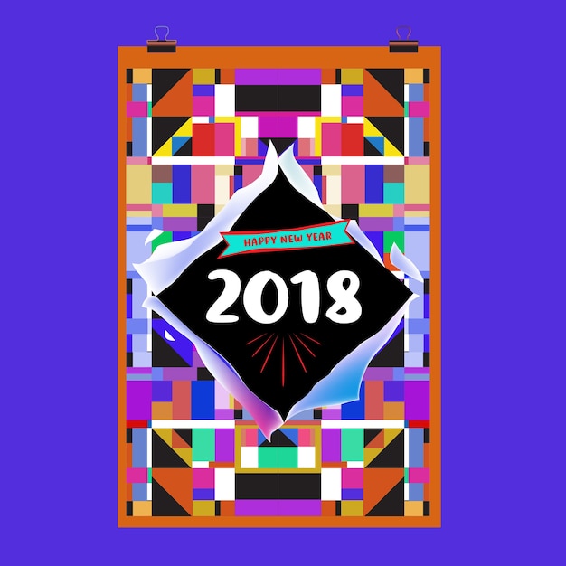 New year 2018 calendar cover template. set of calendar and poster with colorful memphis style background