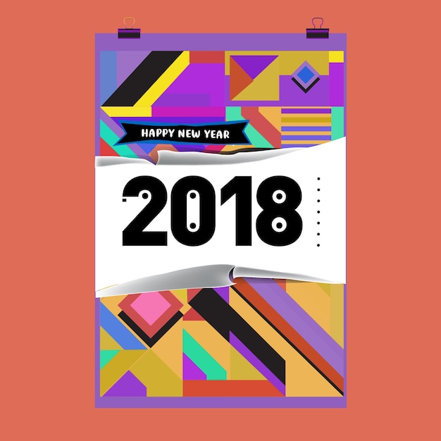 new year 2018 calendar cover template. set of calendar and poster with colorful memphis style background.