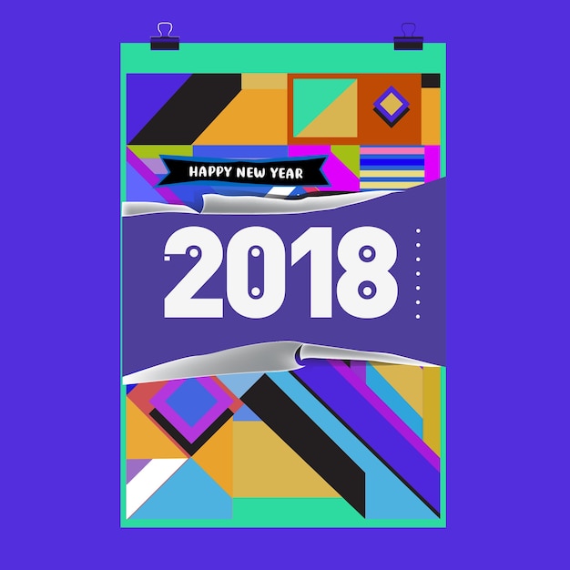 New year 2018 calendar cover template. set of calendar and poster with colorful memphis style background.