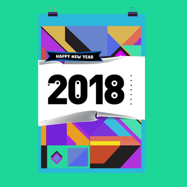 Vector new year 2018 calendar cover template. set of calendar and poster with colorful memphis style background.