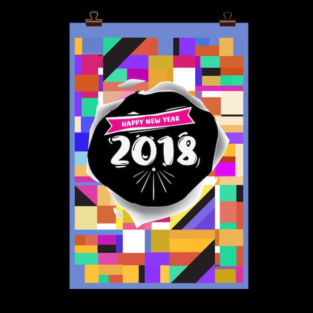 새 해 2018 달력 표지 템플릿입니다. 다채로운 멤피스 스타일 배경 달력 및 포스터의 집합입니다.