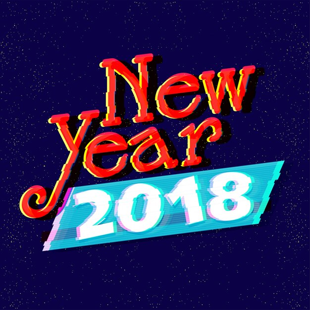 New Year 2018 Glitch text on blue background